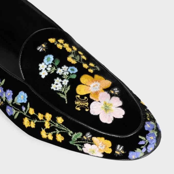 Aura Loafer in Flowers Embroidered Velvet