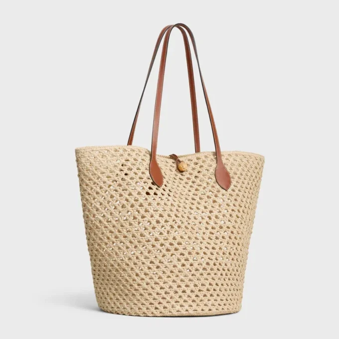 Bucket Triomphe Beads Basket in Raffia and Calfskin Bucket Triomphe Beads Basket in Raffia and Calfskin