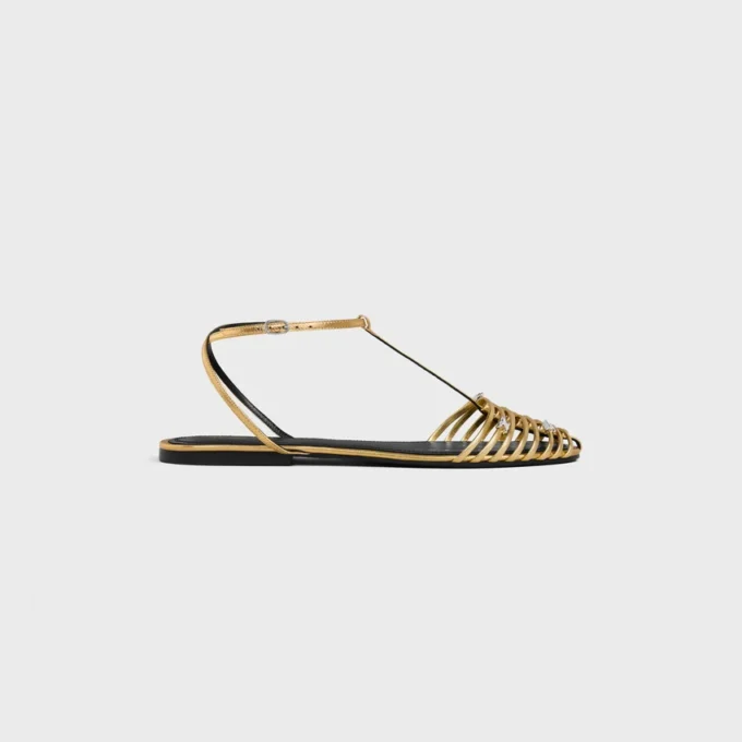Cage Flat Sandal in Laminated Lambskin Cage Flat Sandal in Laminated Lambskin