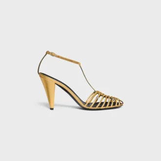 Cage Heeled Sandal in Laminated Lambskin