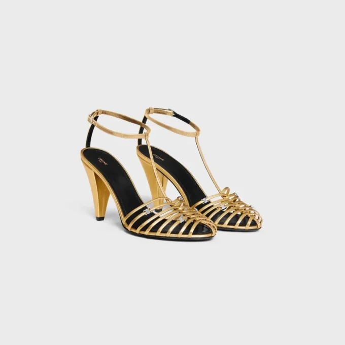 Cage Heeled Sandal in Laminated Lambskin Cage Heeled Sandal in Laminated Lambskin