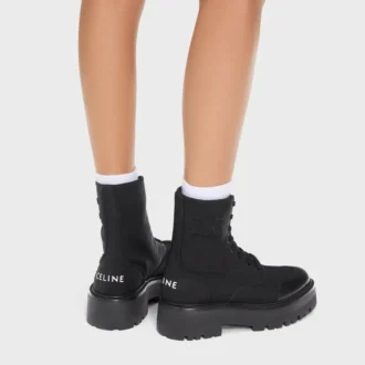 Celine Bulky Laced up Boot in Nylon and Shiny Bull