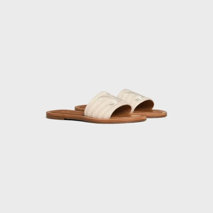 Celine Lympia Mule in Embroidered Cotton Canvas Celine Lympia Mule in Embroidered Cotton Canvas