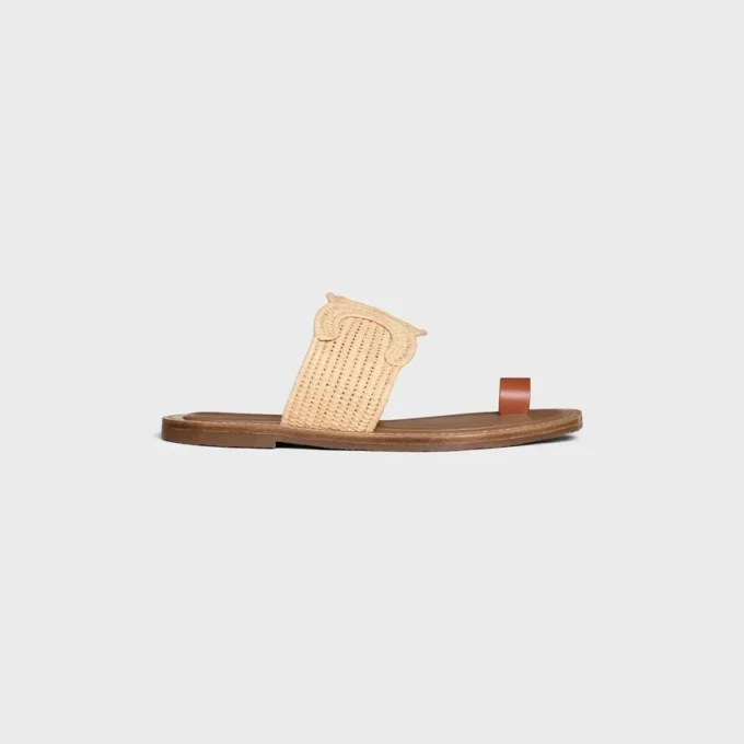 Celine Lympia Sandal in Raffia and Calfskin Celine Lympia Sandal in Raffia and Calfskin