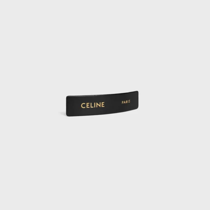 Celine Paris Hair Clip in Lambskin, Brass with Gold Finish and Steel