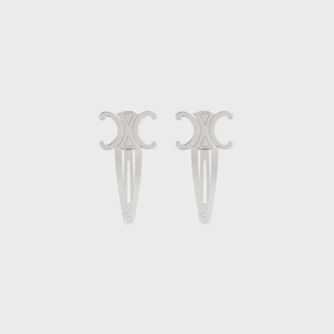 Celine Set of 2 Snap Hair Clip in Brass with Rhodium Finish and Steel