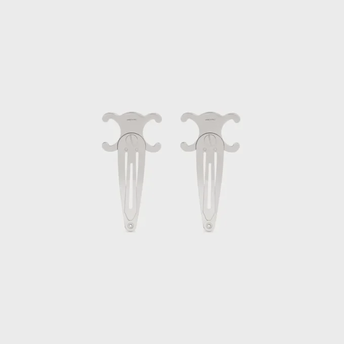 Celine Set of 2 Snap Hair Clip in Brass with Rhodium Finish and Steel