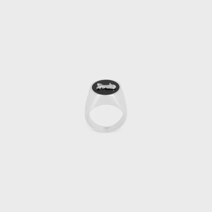 Celine Sulky Signet Ring in Enamel and Brass with Rhodium Finish Celine Sulky Signet Ring in Enamel and Brass with Rhodium Finish