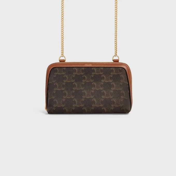 Clutch on Chain in Triomphe Canvas and Lambskin Clutch on Chain in Triomphe Canvas and Lambskin