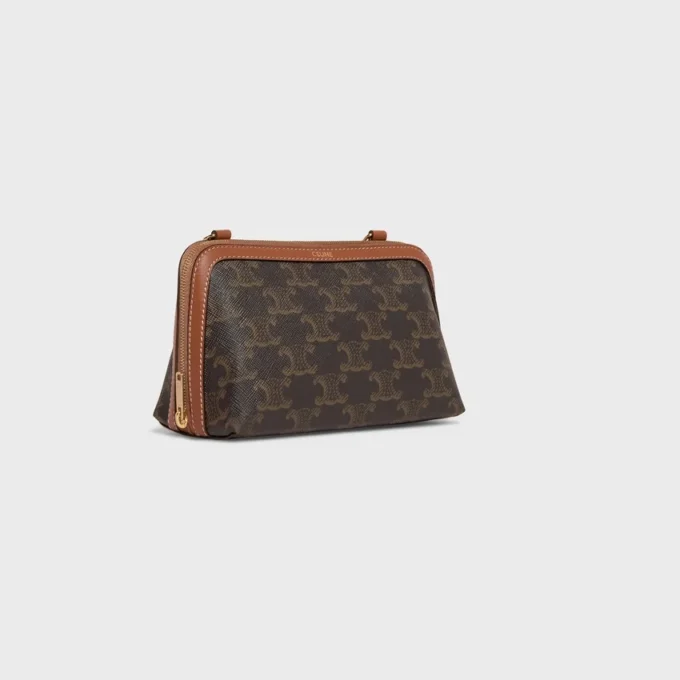 Clutch on Chain in Triomphe Canvas and Lambskin Clutch on Chain in Triomphe Canvas and Lambskin