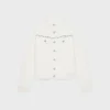 Embroidered Trucker Jacket in Raw Wash White Denim Embroidered Trucker Jacket in Raw Wash White Denim