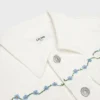 Embroidered Trucker Jacket in Raw Wash White Denim Embroidered Trucker Jacket in Raw Wash White Denim