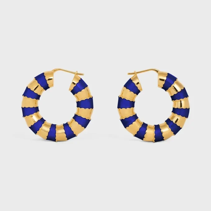 Frosted Hoops in Enamel and Brass with Gold Finish