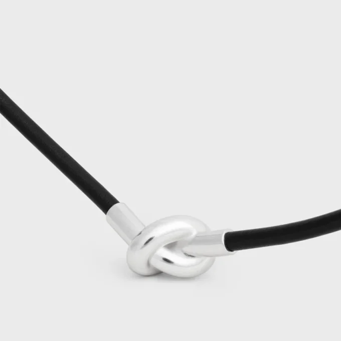 Knot Necklace in Calfskin and Brass with Rhodium Finish Knot Necklace in Calfskin and Brass with Rhodium Finish