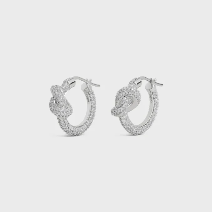 Knot Sparkle Hoops in Strass and Brass with Rhodium Finish