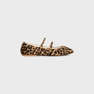 Les Ballerines Celine Double Strap Ballerina  in Leopard Printed Hairy Calfskin