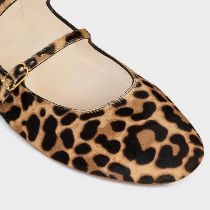 Les Ballerines Celine Double Strap Ballerina  in Leopard Printed Hairy Calfskin