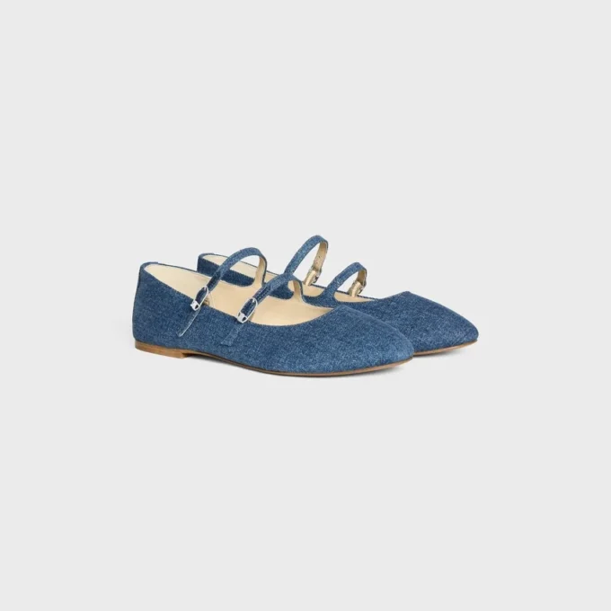 Les Ballerines Celine Double Strap in Denim Les Ballerines Celine Double Strap in Denim