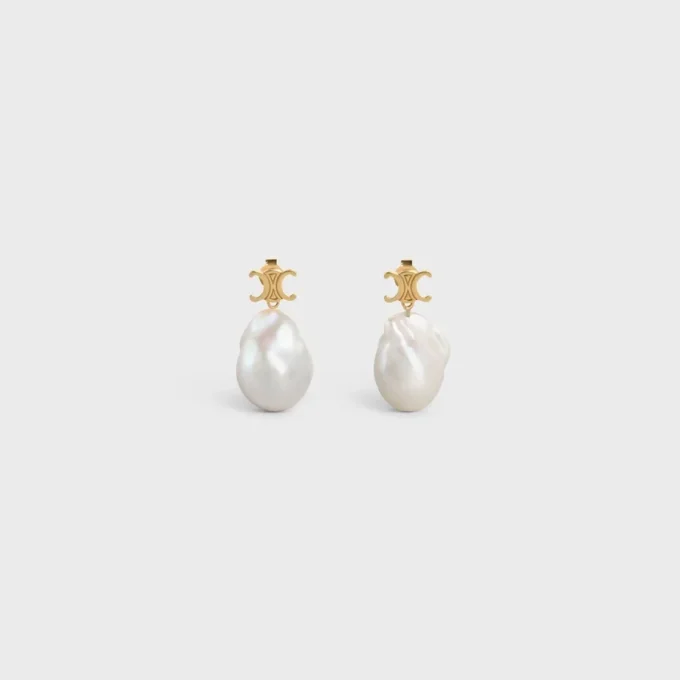 Les Perles Celine Baroque Earrings in Brass with Gold Finish and Cultured Pearls
