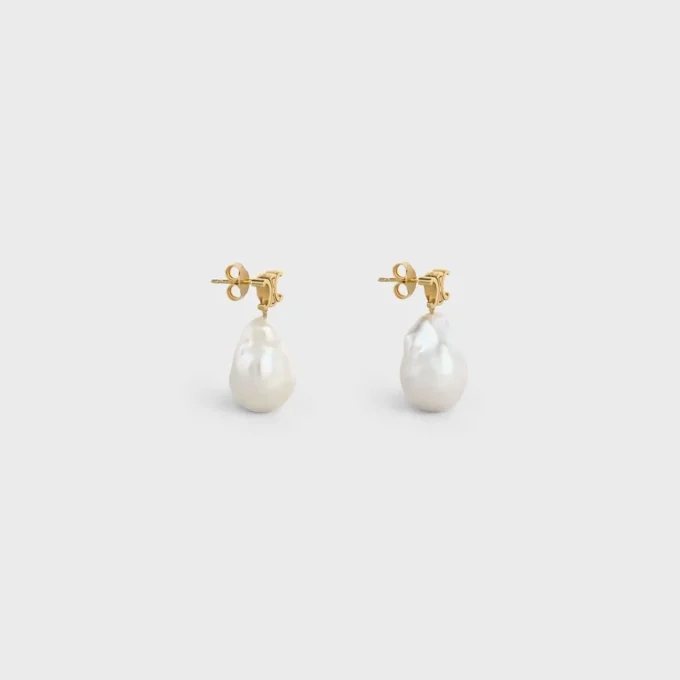 Les Perles Celine Baroque Earrings in Brass with Gold Finish and Cultured Pearls