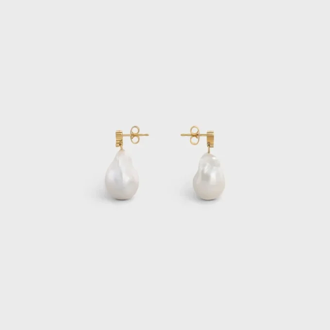 Les Perles Celine Baroque Earrings in Brass with Gold Finish and Cultured Pearls