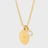 Les Perles Celine Medal Necklace in Resin Pearl and Brass with Gold Finish Les Perles Celine Medal Necklace in Resin Pearl and Brass with Gold Finish