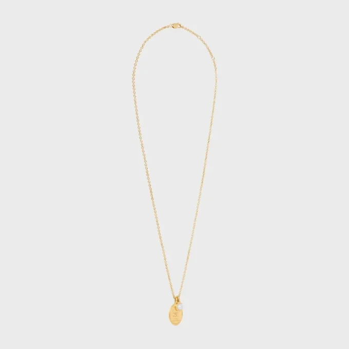 Les Perles Celine Medal Necklace in Resin Pearl and Brass with Gold Finish Les Perles Celine Medal Necklace in Resin Pearl and Brass with Gold Finish