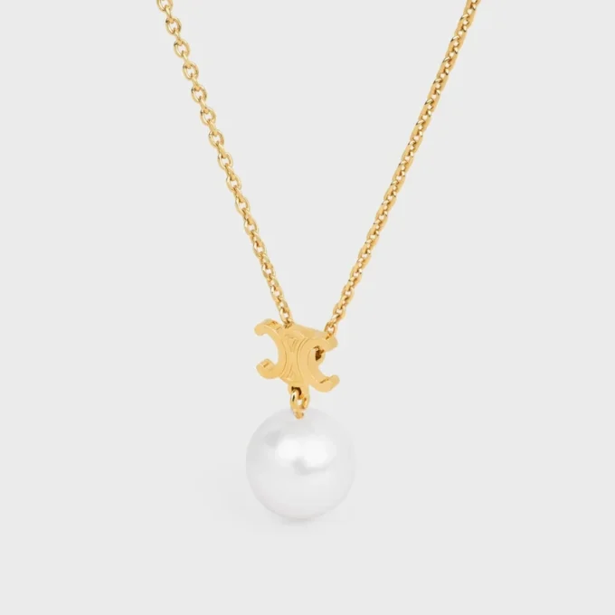 Les Perles Celine Necklace in Resin Pearl and Brass with Gold Finish Les Perles Celine Necklace in Resin Pearl and Brass with Gold Finish