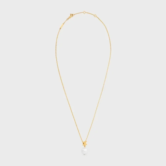 Les Perles Celine Necklace in Resin Pearl and Brass with Gold Finish Les Perles Celine Necklace in Resin Pearl and Brass with Gold Finish