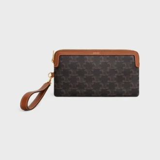 Long Pouch with Strap in Triomphe Canvas and Calfskin