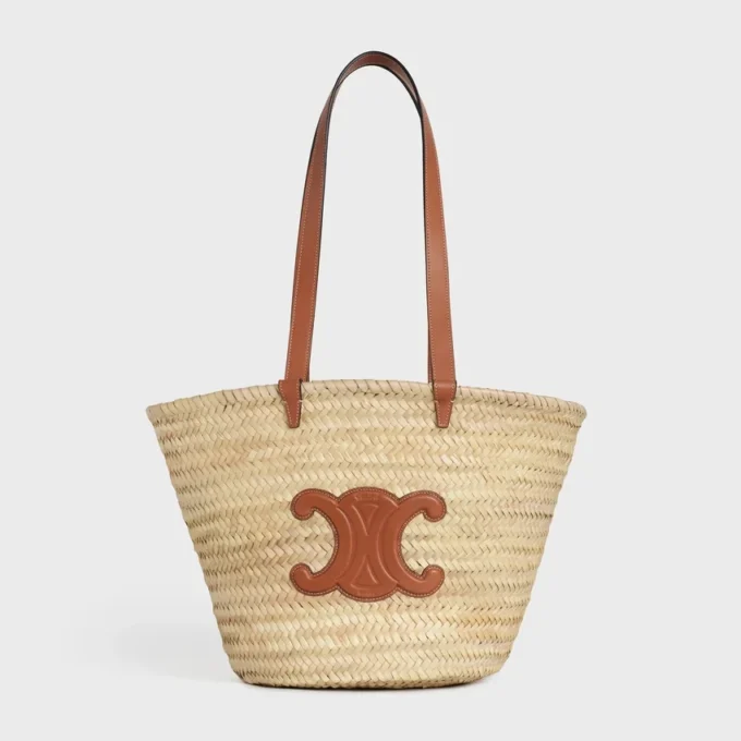 Medium Celine Classic Panier in Palm Leaves and Calfskin Medium Celine Classic Panier in Palm Leaves and Calfskin