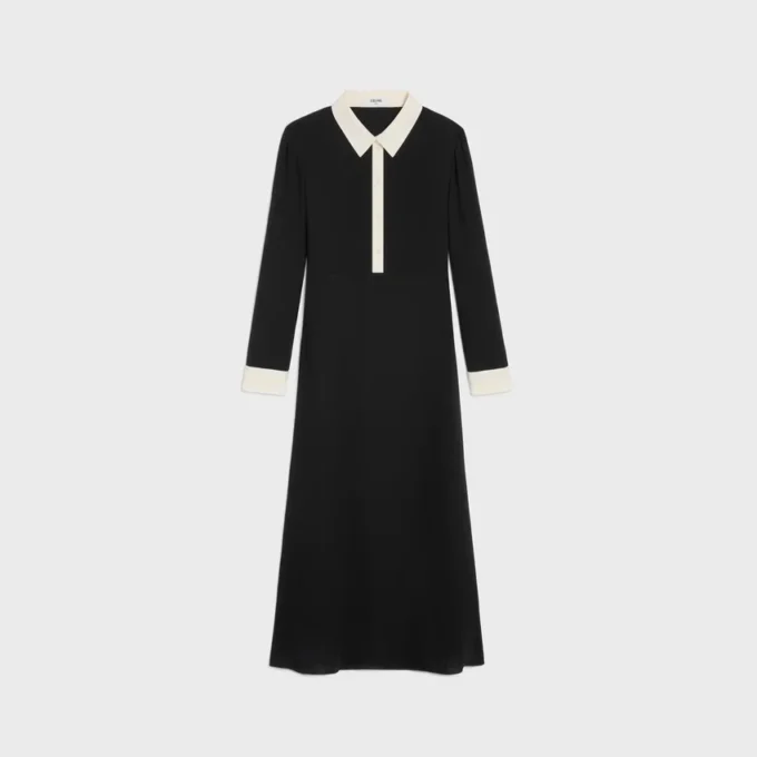 Midi Polo Dress in Viscose Georgette Midi Polo Dress in Viscose Georgette