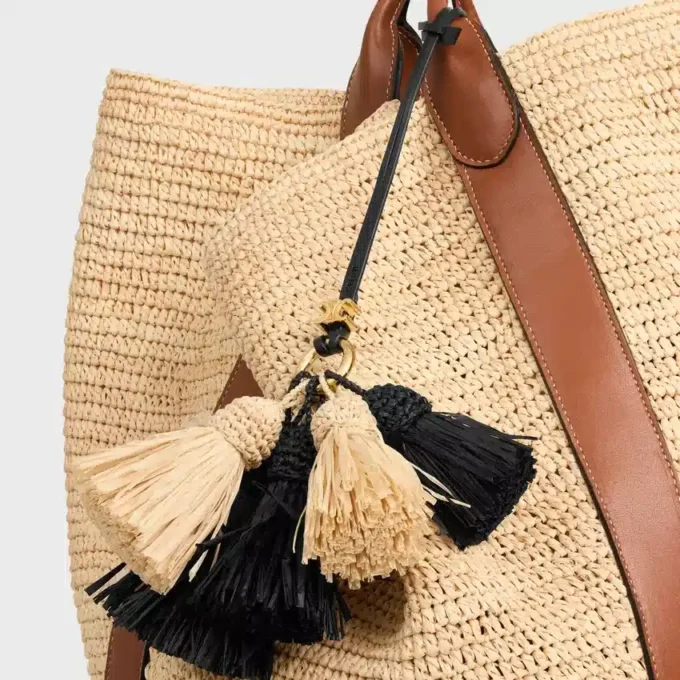 Multi Pompon Charm in Raffia and Smooth Lambskin Multi Pompon Charm in Raffia and Smooth Lambskin