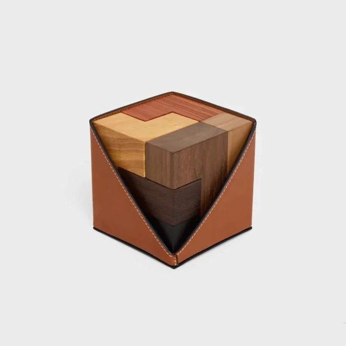 Puzzle Cube in Wood and Natural Calfskin Case Puzzle Cube in Wood and Natural Calfskin Case