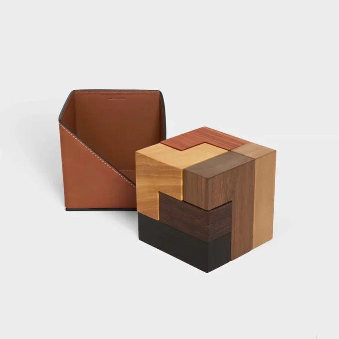 Puzzle Cube in Wood and Natural Calfskin Case Puzzle Cube in Wood and Natural Calfskin Case