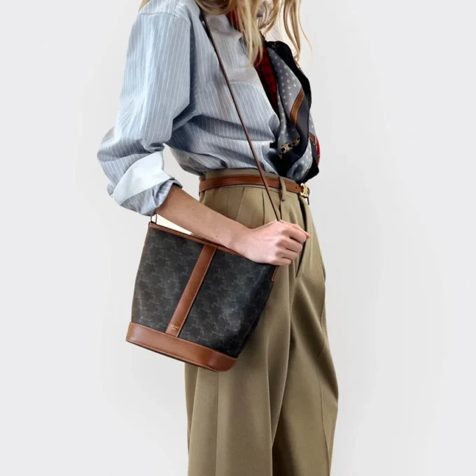 Small Bucket in Triomphe Canvas and Calfskin Small Bucket in Triomphe Canvas and Calfskin