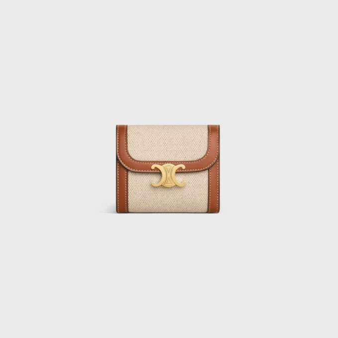 Small Flap Wallet Triomphe in Textile and Calfskin Small Flap Wallet Triomphe in Textile and Calfskin