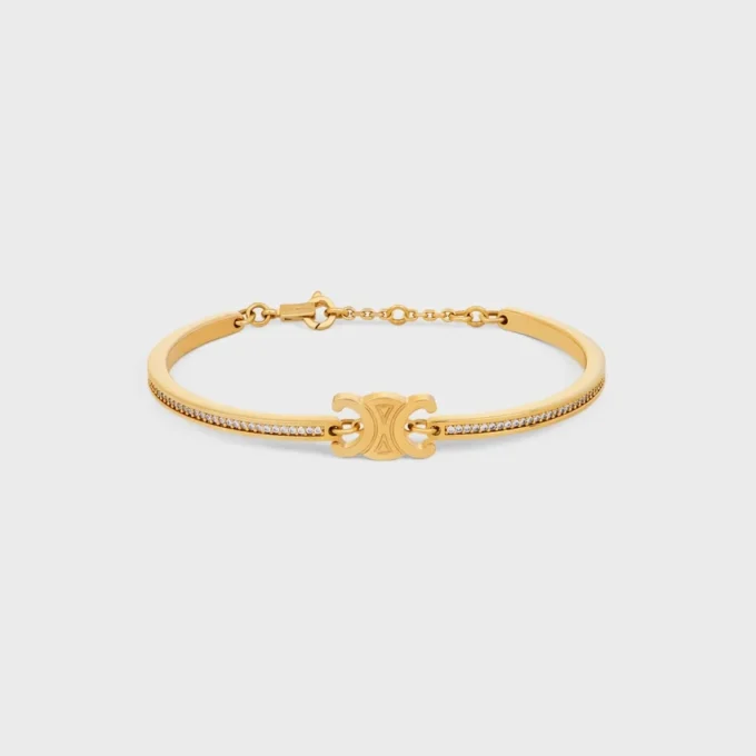 Triomphe Articulated Sparkle Bracelet in Strass and Brass with Gold Finish