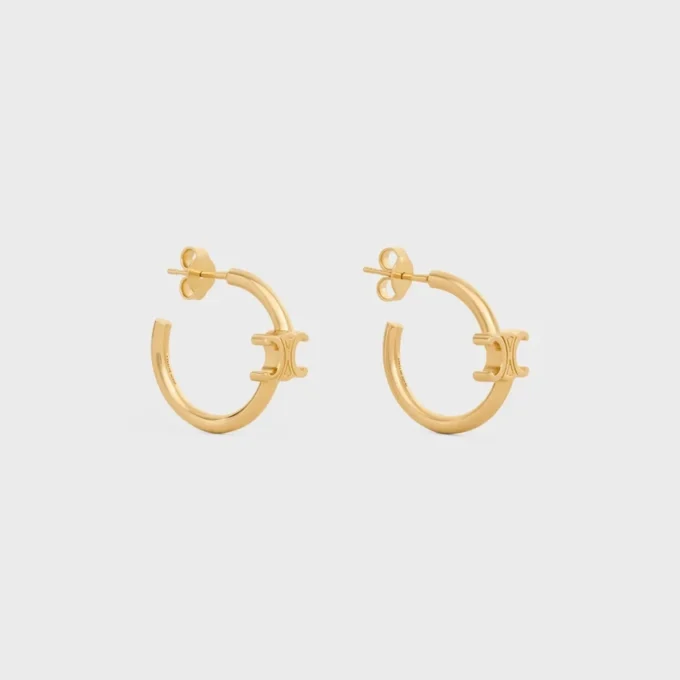 Triomphe Asymmetric Hoops in Brass with Gold Finish Triomphe Asymmetric Hoops in Brass with Gold Finish