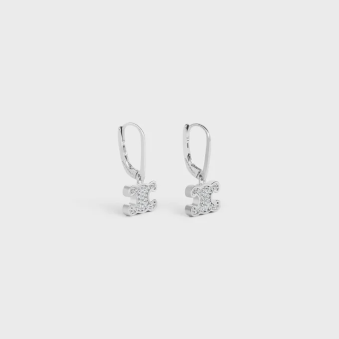 Triomphe Rhinestone Earrings in Brass with Rhodium Finish and Crystals Triomphe Rhinestone Earrings in Brass with Rhodium Finish and Crystals