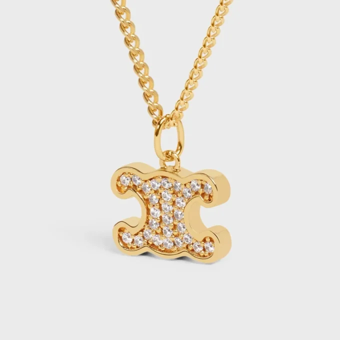 Triomphe Rhinestone Necklace in Brass with Gold Finish and Crystals Triomphe Rhinestone Necklace in Brass with Gold Finish and Crystals