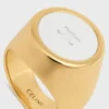 Triomphe Signet Ring in Varnish and Brass with Gold Finish