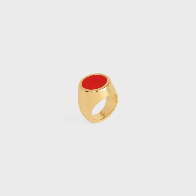 Triomphe Signet Ring in Varnish and Brass with Gold Finish