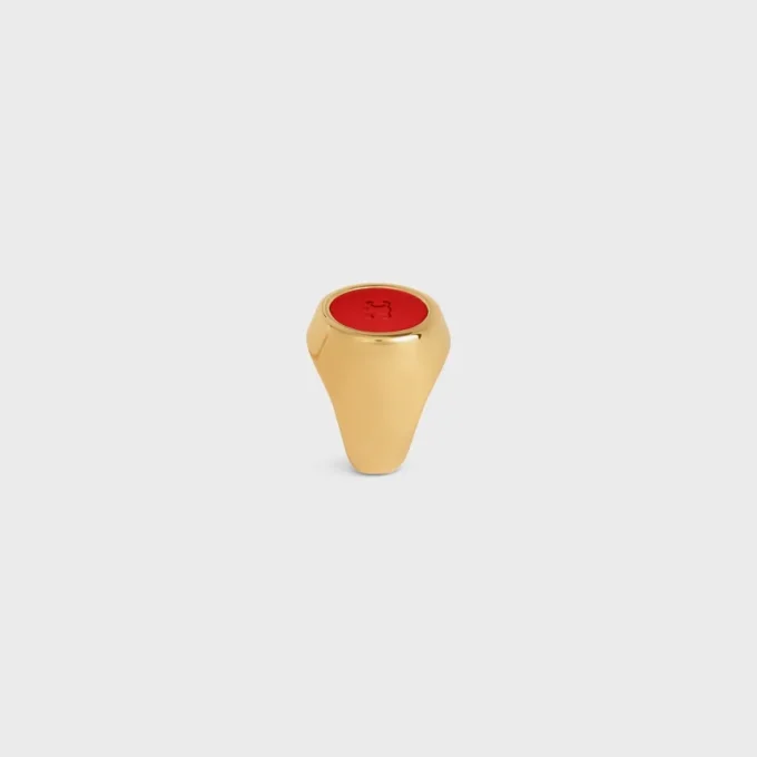 Triomphe Signet Ring in Varnish and Brass with Gold Finish