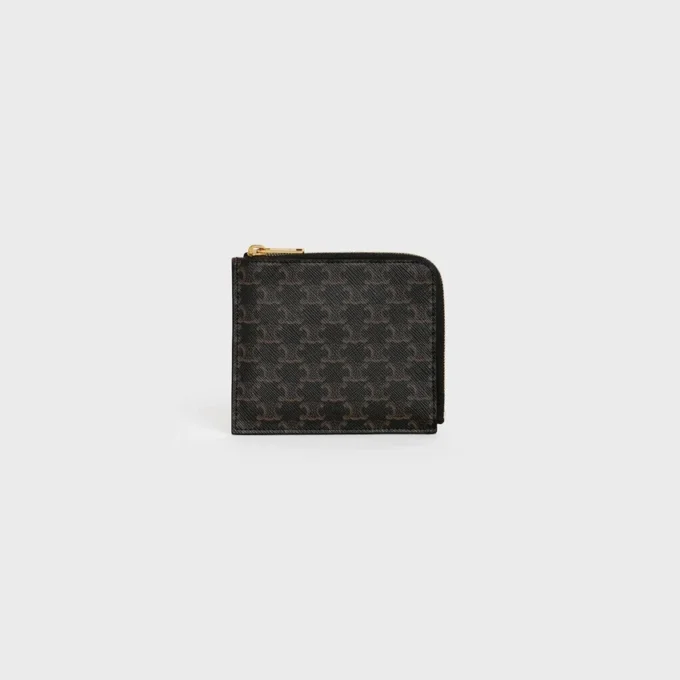 Zipped Purse with Card Holder in Triomphe Canvas and Lambskin