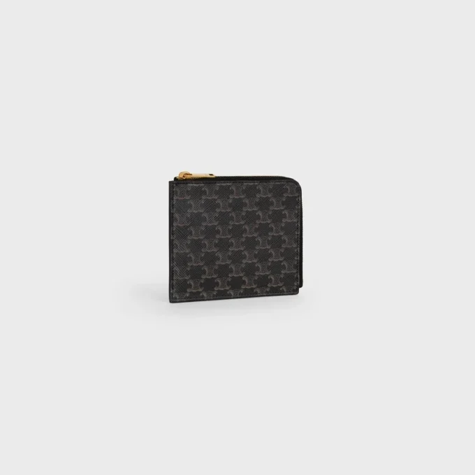Zipped Purse with Card Holder in Triomphe Canvas and Lambskin